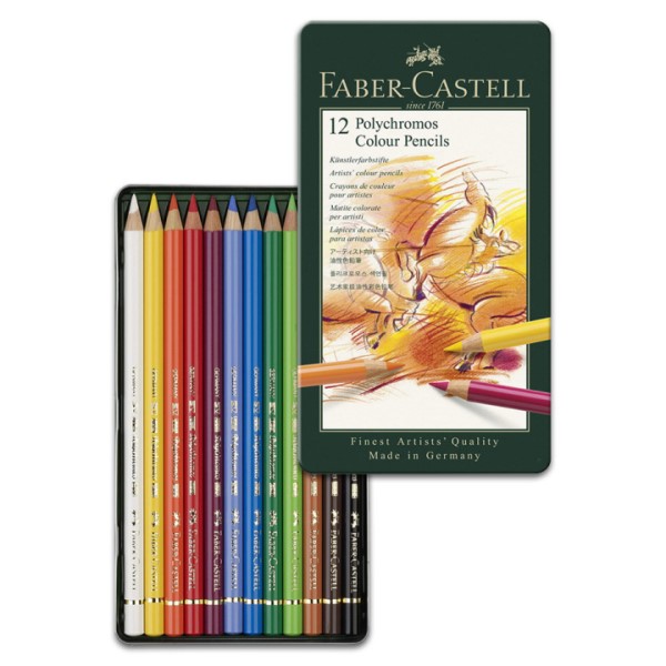 مداد رنگی 12 رنگ Polychromos فابرکاستل جعبه فلزی