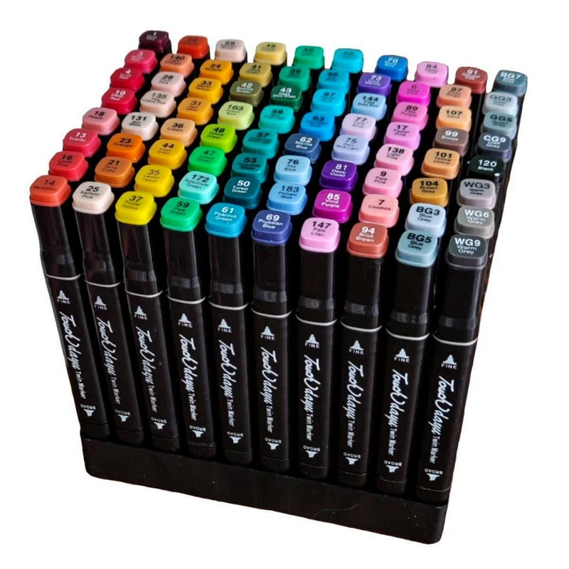 ماژیک راندو 80 رنگ دو سر براش تاچ مدل DuHu به همراه استند