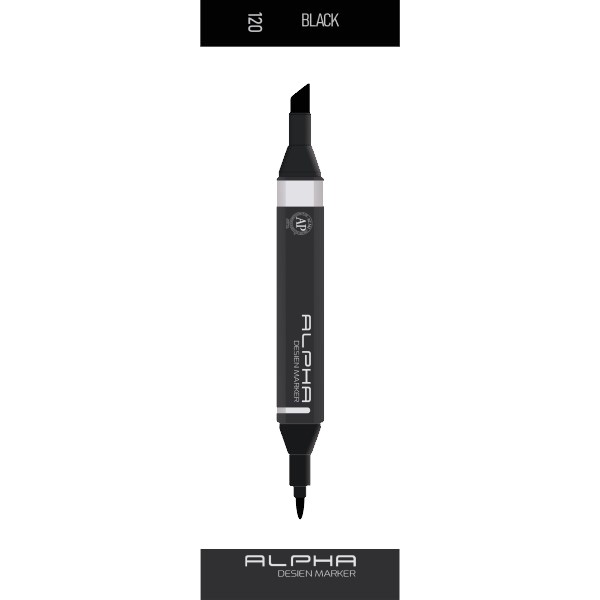 ماژیک راندو دو سر براش آلفا دیزاین کد 120 رنگ BLACK